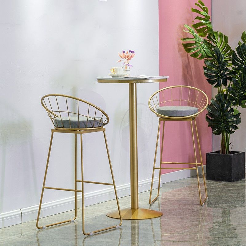 Glam Style Bar Table Faux Marble Bar Dining Table with Pedestal Base