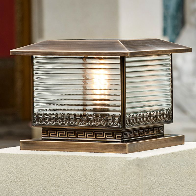 Modern Solar Energy Pillar Lamp Bronze Square Outdoor Light for Garden
