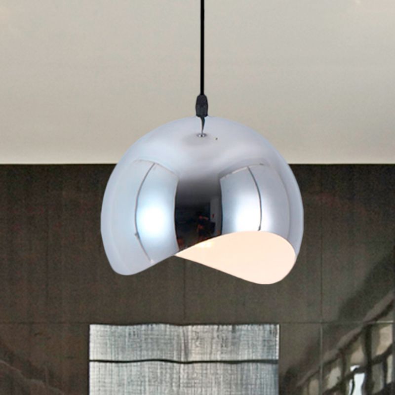 1 luminaire pendentif de cuisine de la tête avec des formes d'onde Dome Metal Shade Modern Black / Chrome suspendu, 8 "/ 12" W