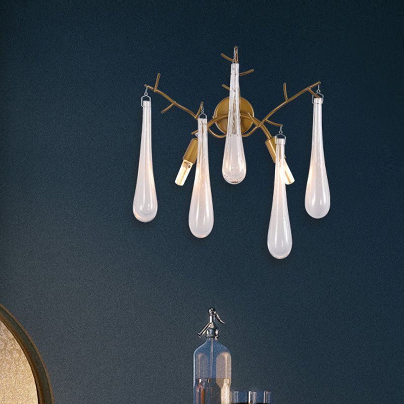 Traditionalismus Regentropfen Wandhalterung 2 Köpfe klares Glaswandleuchten in Gold