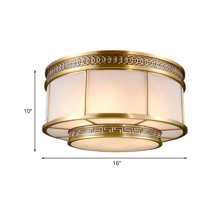 Ring Restaurant Flush Ceiling Light Colonial Opal Glass 4/6 Bulbs Gold Flush Mount Lighting Fixture