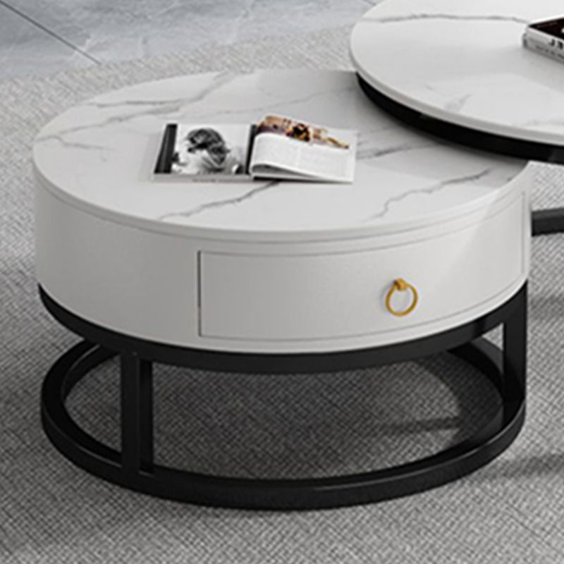 Oval White Coffee Table 2 Legs Slate Coffee Table with Metal Legs