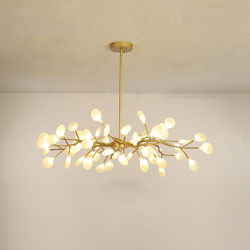Leaf-Shaped Chandelier Light Modernist Metal LED Brass Pendant Lighting Fixture