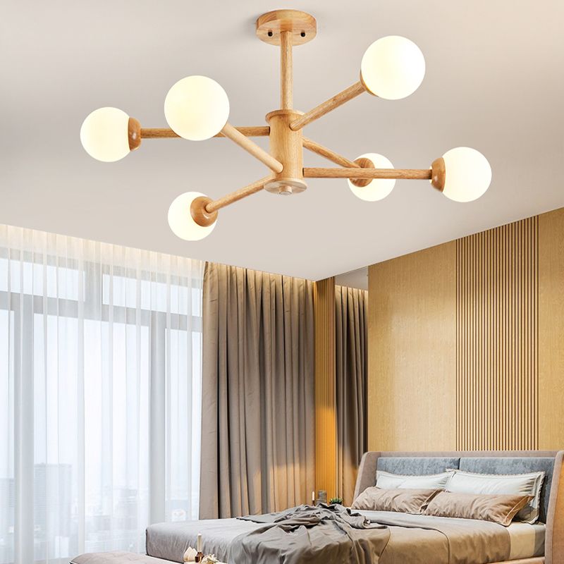 Globe Chandelier Light Fixtures Modern Multi-Head Beige Chandelier Pendant Lamp with Glass Shade