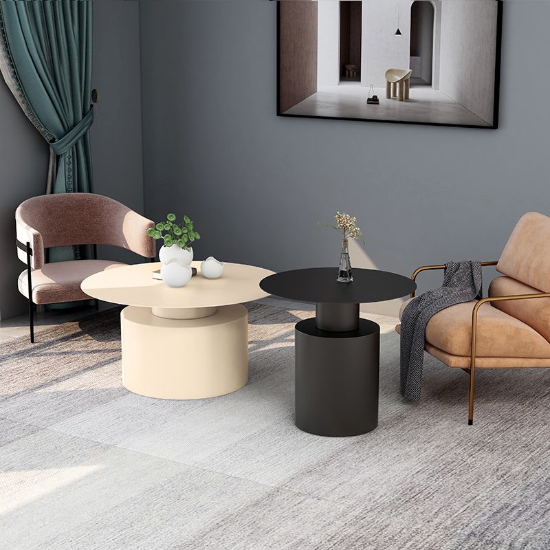 Modernism Black/White Pedestal 1 Coffee Table Round Metal Table