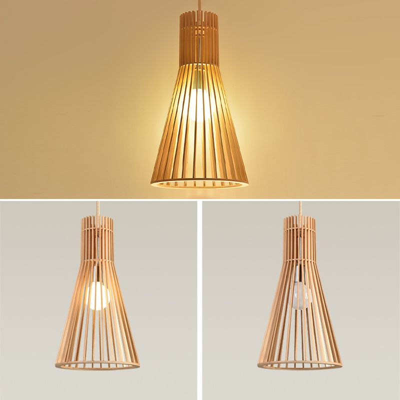Modern Wood Pendant Lighting Fixture 1-Light Suspension Pendant Light in Natural Wood