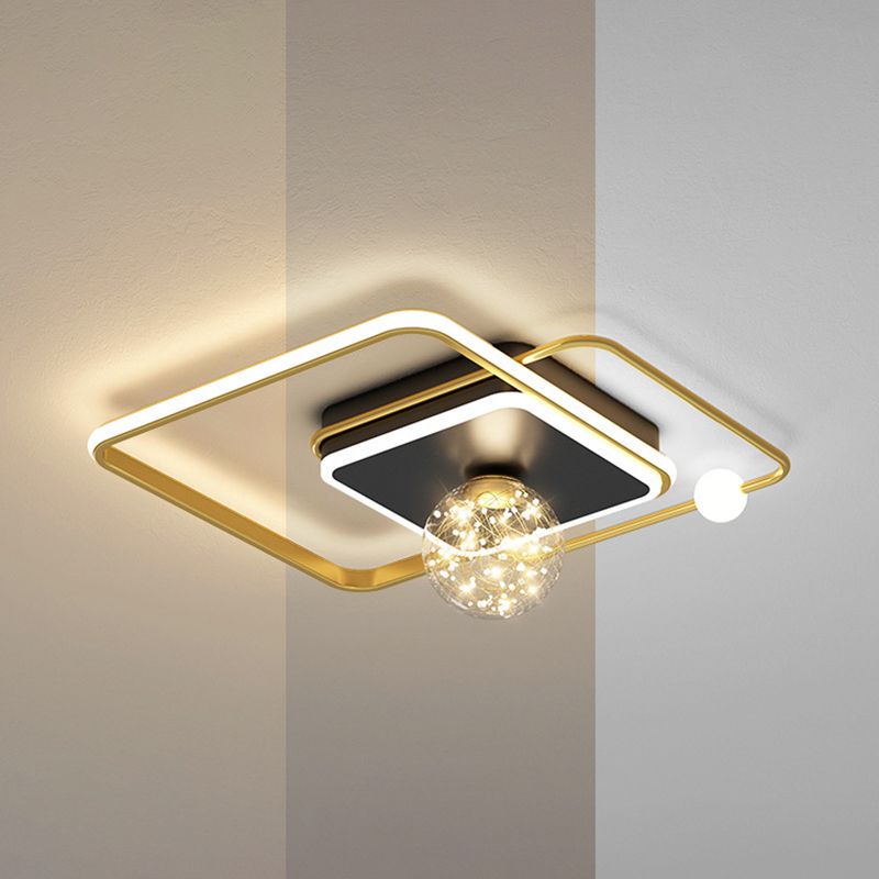 Luz de techo empotrada geométrica negra y dorada, luz empotrada LED estrellada de vidrio transparente modernista