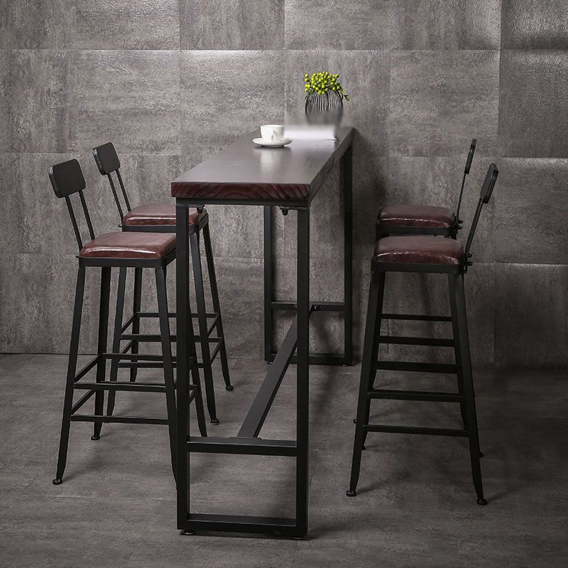 Wooden Square Seat Barstool Industrial Metal Counter Stool with Backrest