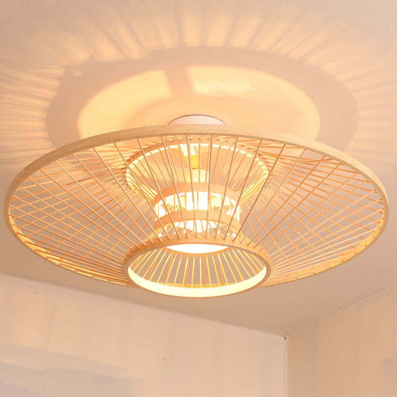 Untertasse Bamboo Deckenleuchte Asia Wohnzimmerdecke Licht in Beige