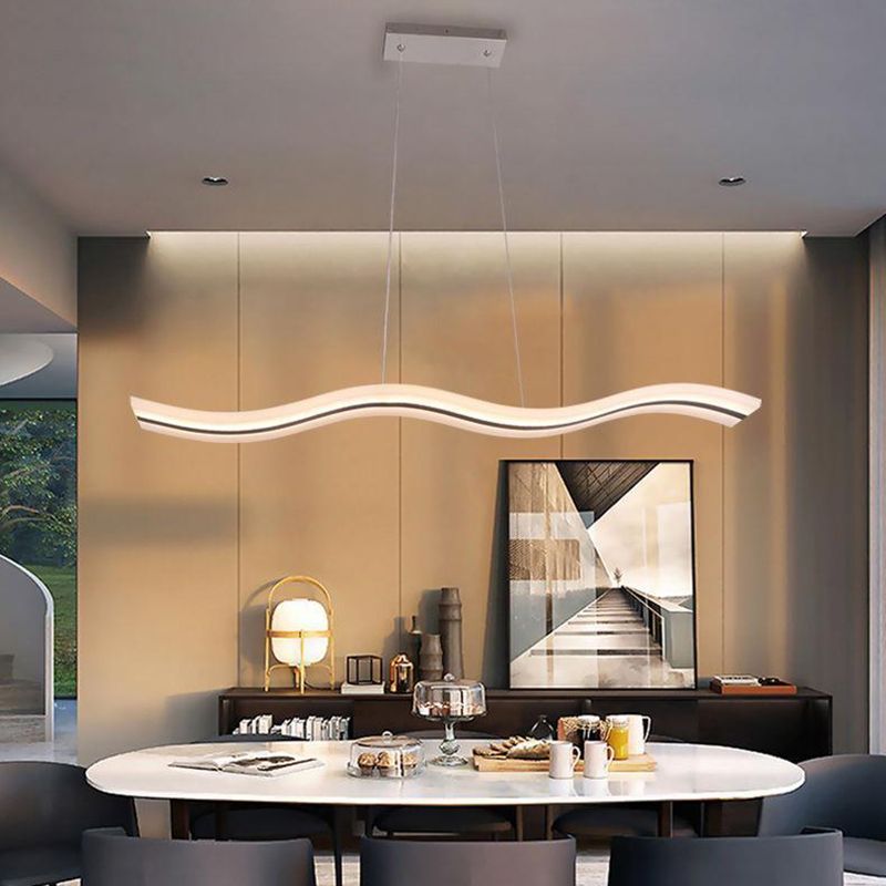 Wavy Shape Kitchen Island Fixture Acrylic Linear Pendant Ceiling in Black & White