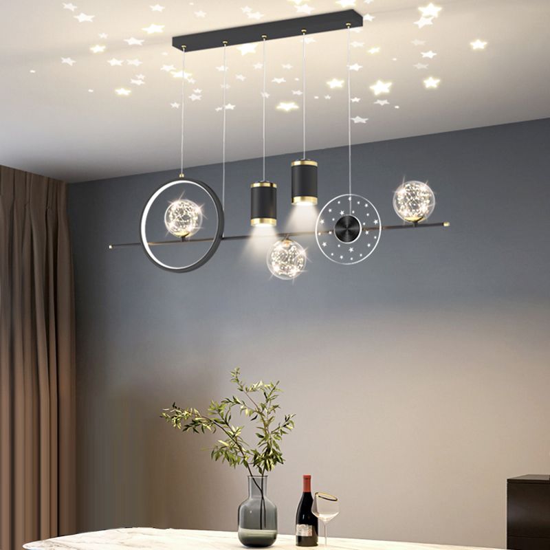 Modern LED Metal Ceiling Lamp Circle Shape Island Light with Plastic Shade for Living Room