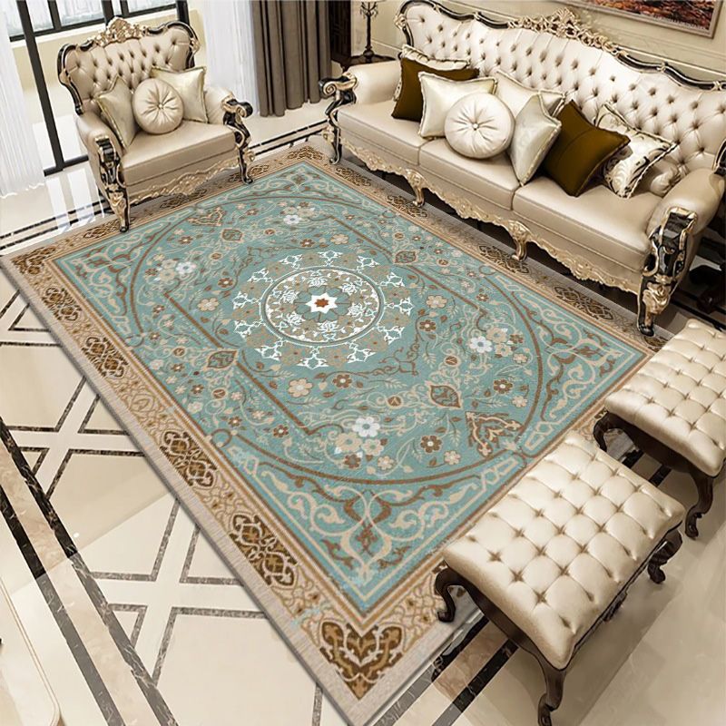 Antique Washable Carpet Retro Floral Print Rug Polyester Non-Slip Backing Carpet for Living Room