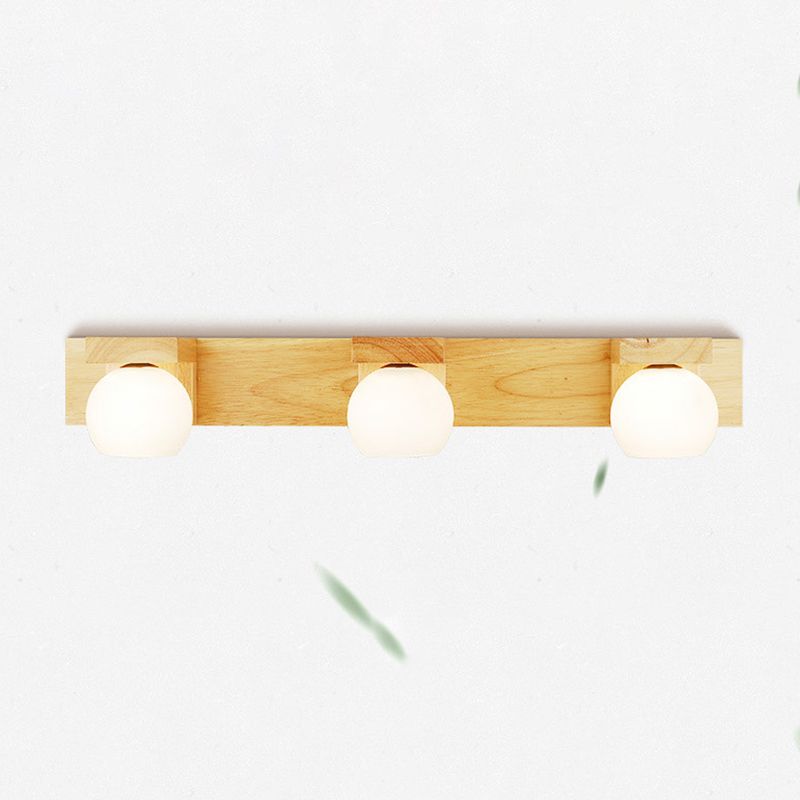 Beige 2/3-Light Contemporary Vanity Light LED Wooden Bath Bar for Bathroom