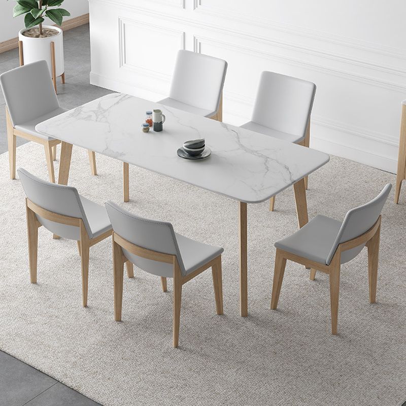 White Stone Top Dining Table Mid-Century Modern Dining Table with 4 Legs