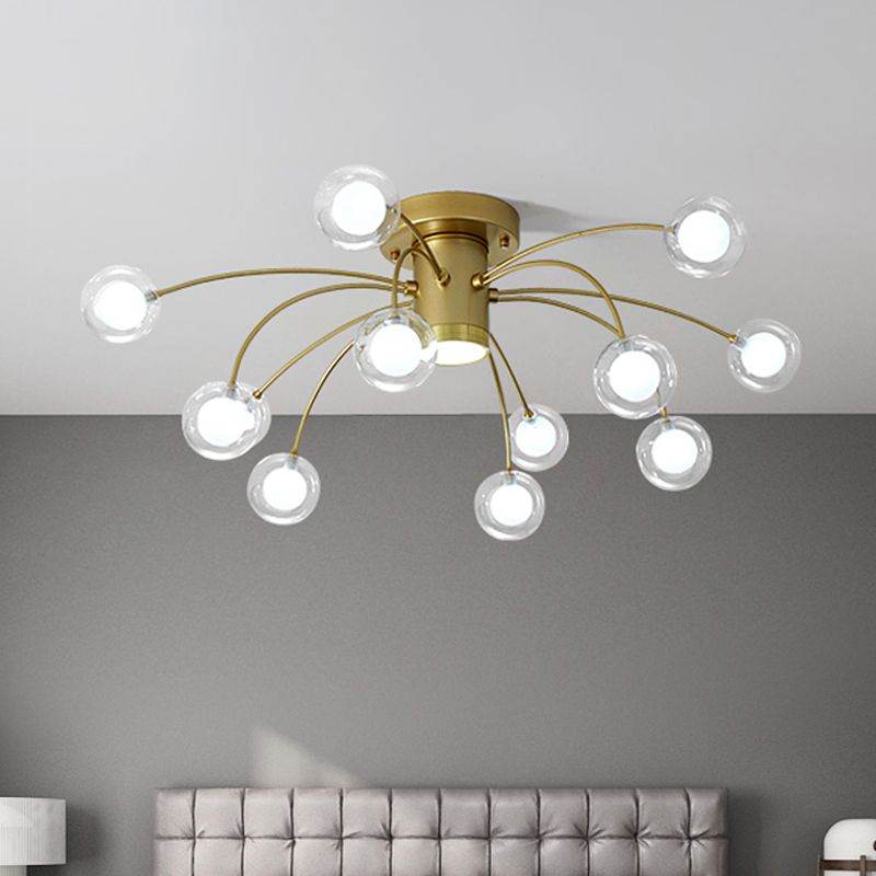 Bubble Flushmount Lighting Post Modern Clear Glass 13 Lights Brass Finish LED Flush Ceiling Lamp