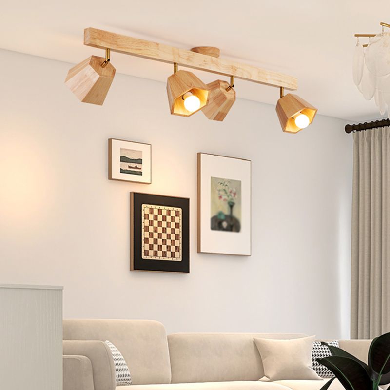 Modern Ceiling Track Light Multi - Head Solid Wood Ceiling Flush Mount