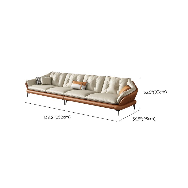 Tufted Genuine Leather Sectionals Flared Arm Beige Cushions Sectional Sofa
