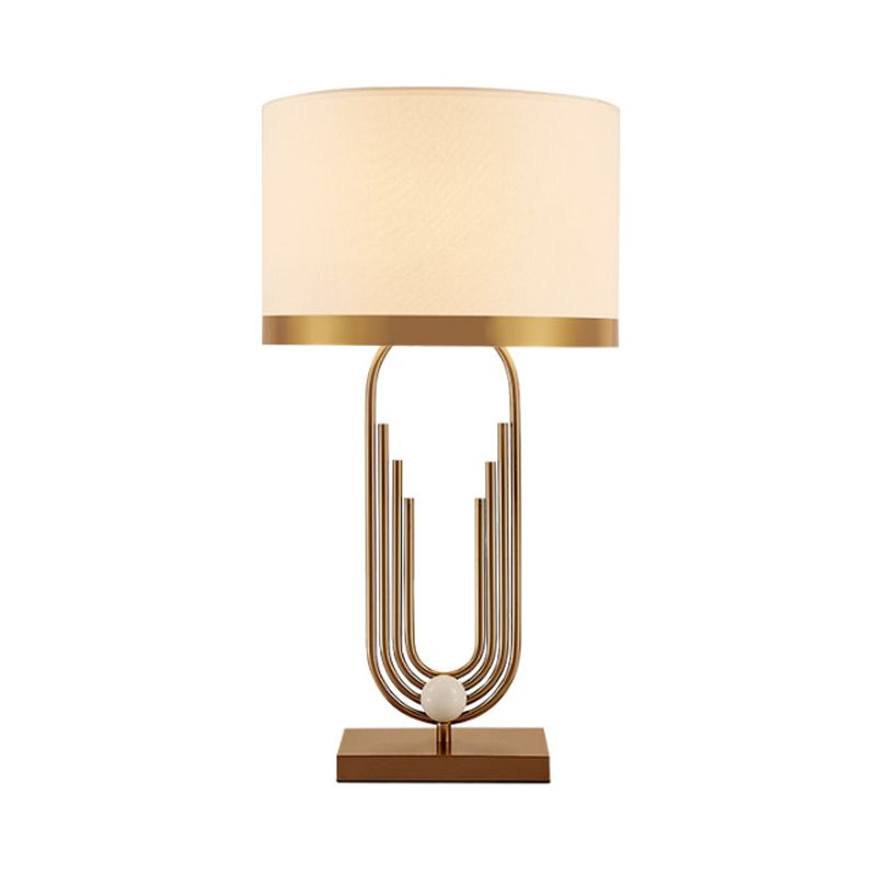 Gecanneleerde ovale woonkamer tafellicht vintage stijlvol metalen metalen 1-licht gouden leeslampkit met stofschaduw