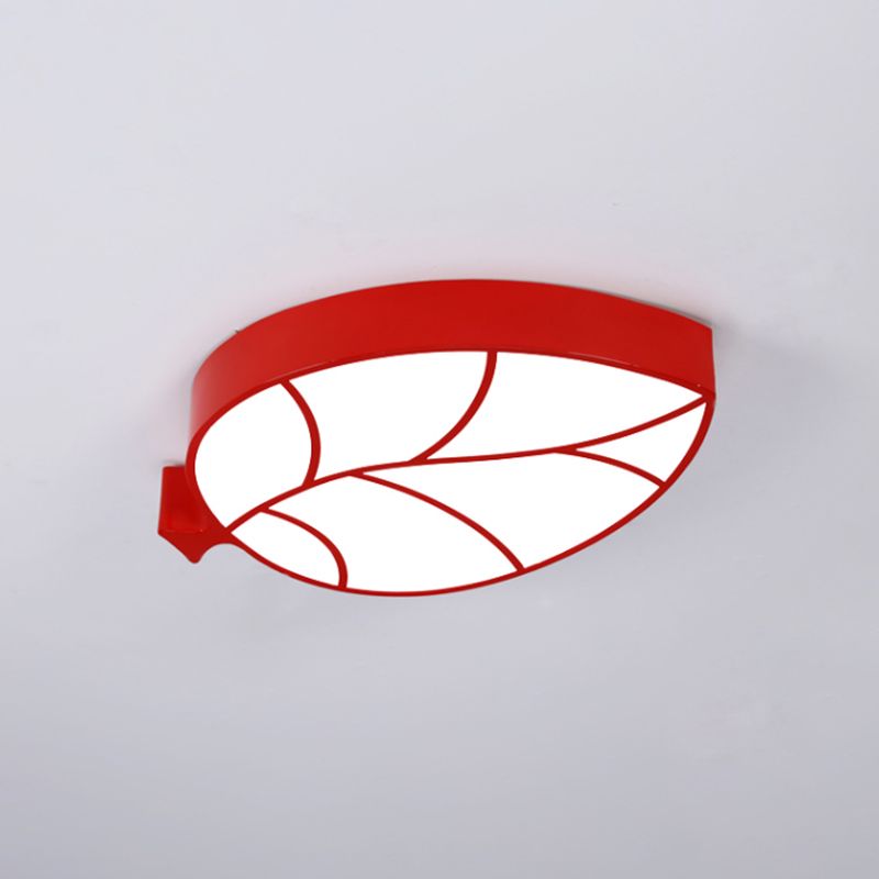 Children LED Flush Mount Fixture with Acrylic Shade Red/Pink/Yellow Leaf-Like Ceiling Lighting in Warm/White Light