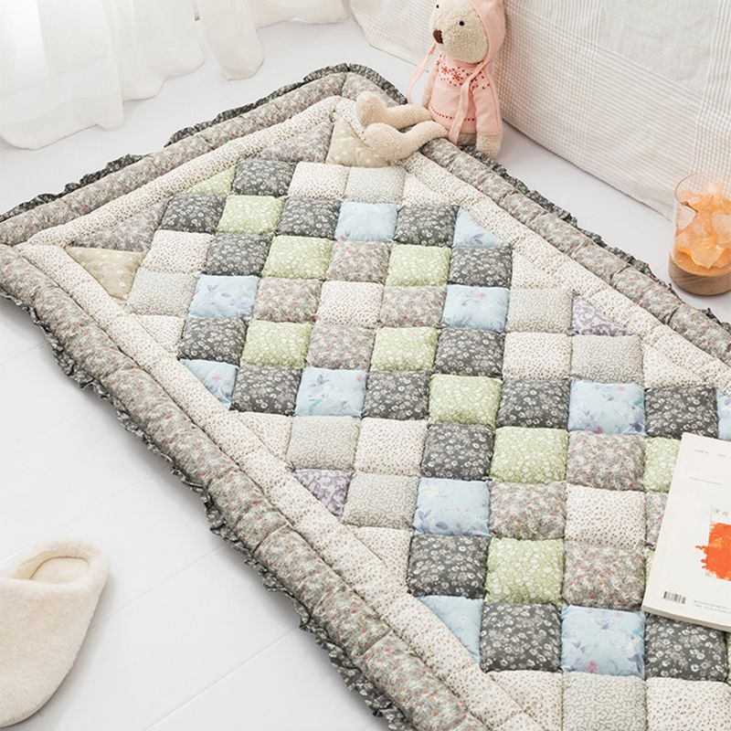 Simple Living Room Rug Multi Colored Plaid Printed Area Carpet Cotton Anti-Slip Pet Friendly Indoor Rug