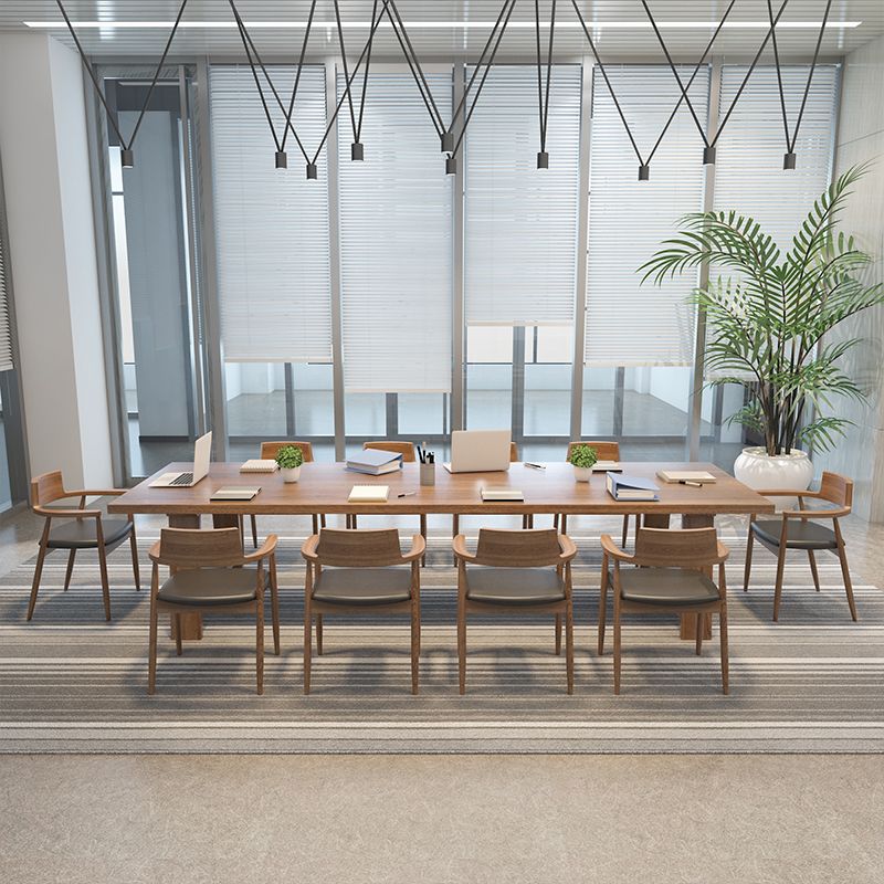 Modern Solid Wood Writing Desk Rectangular Writing Desk in Brown