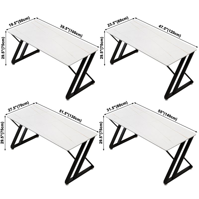 Rectangle Minimalist Dining Table White Tone Fixed Table of Sintered Stone