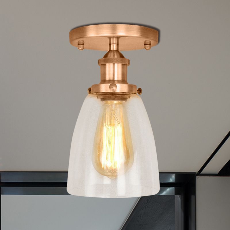 Luminaires de plafond à une ampoule, cône industriel en verre transparent, éclairage semi-encastré en argent/laiton/rouille