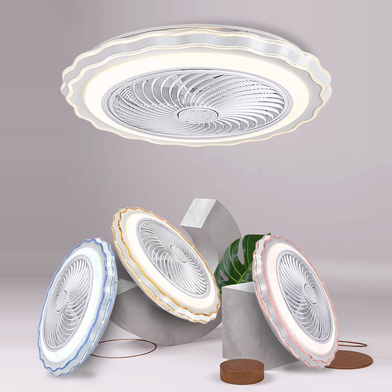Floral Ceiling Fan Light Fixture Kids Style Metal Bedroom LED Semi Flush Mount Lamp