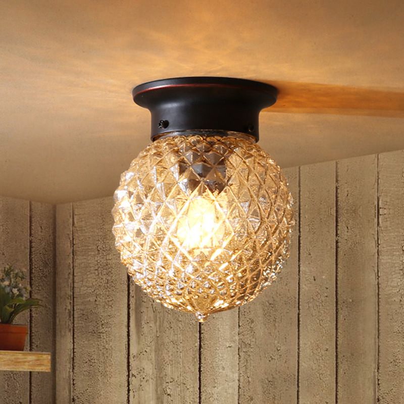 Glass Round Semi Flush Ceiling Light Vintage Aisle Ceiling Mounted Light