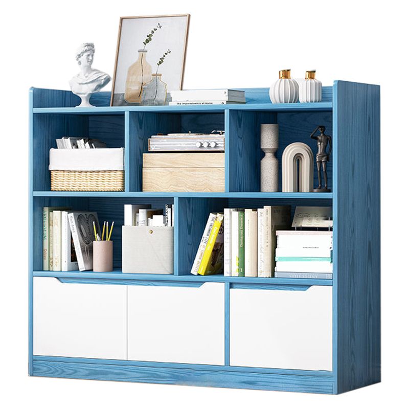 44.4"H Modern Bookshelf Wood Geometric Matte Finish Closed Back Bookcase with Drawers