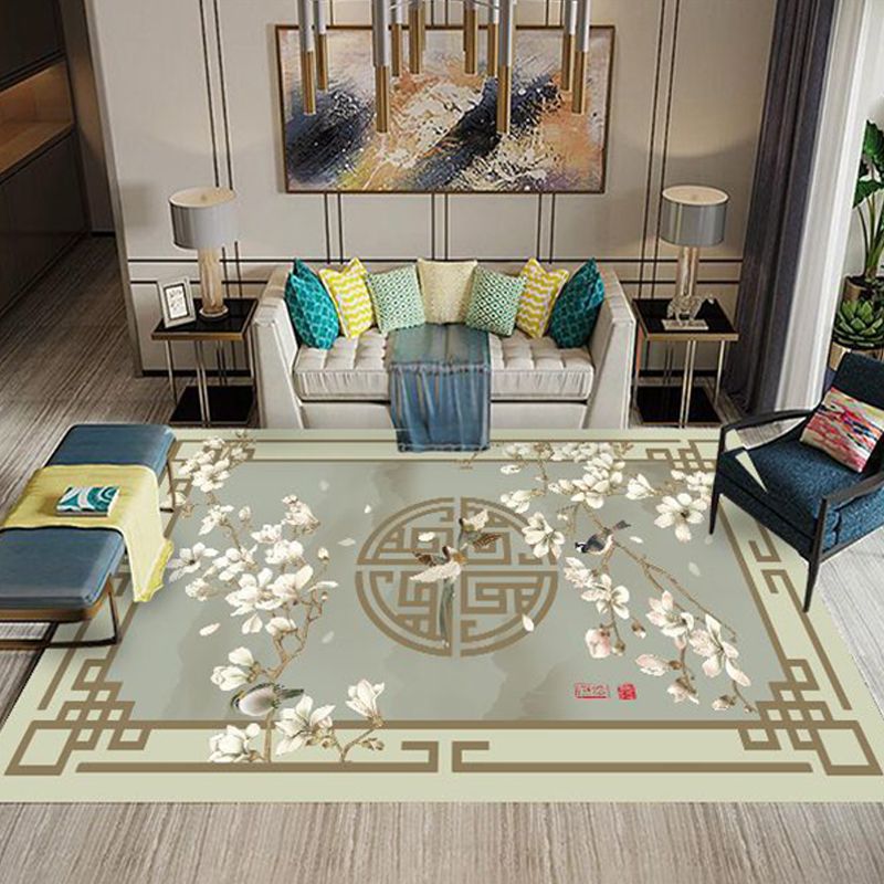 Classic Living Room Rug Multi Colored Plant Pattern Area Rug Polyster Non-Slip Easy Care Carpet