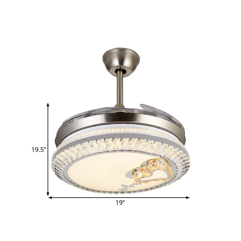 Circle semifulto luce moderna cristallo da 19 "W LED Crome Crome Accendino ventilatore con design amorevole/fiore, 4 lame