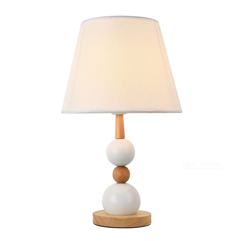 White/Black Barrel Nightstand Light Modernist 1 Head Fabric Night Table Lamp with Modo Wood Deco