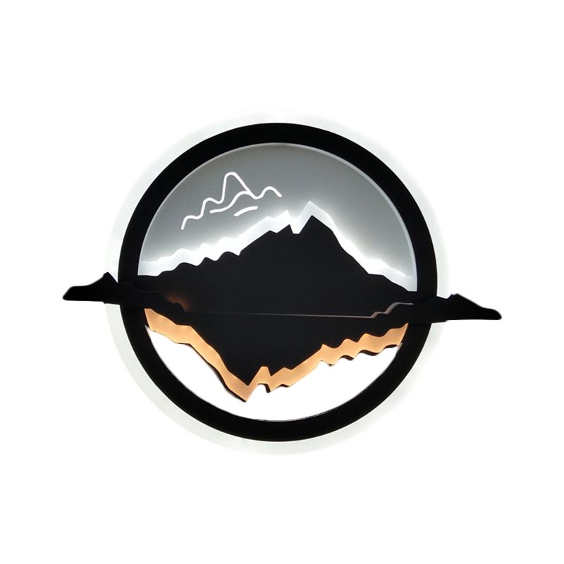 Black Rounded Mural Lamp Simplicity Style LED Acrylic Wall Mounted Lighting with Moon and Star Pattern