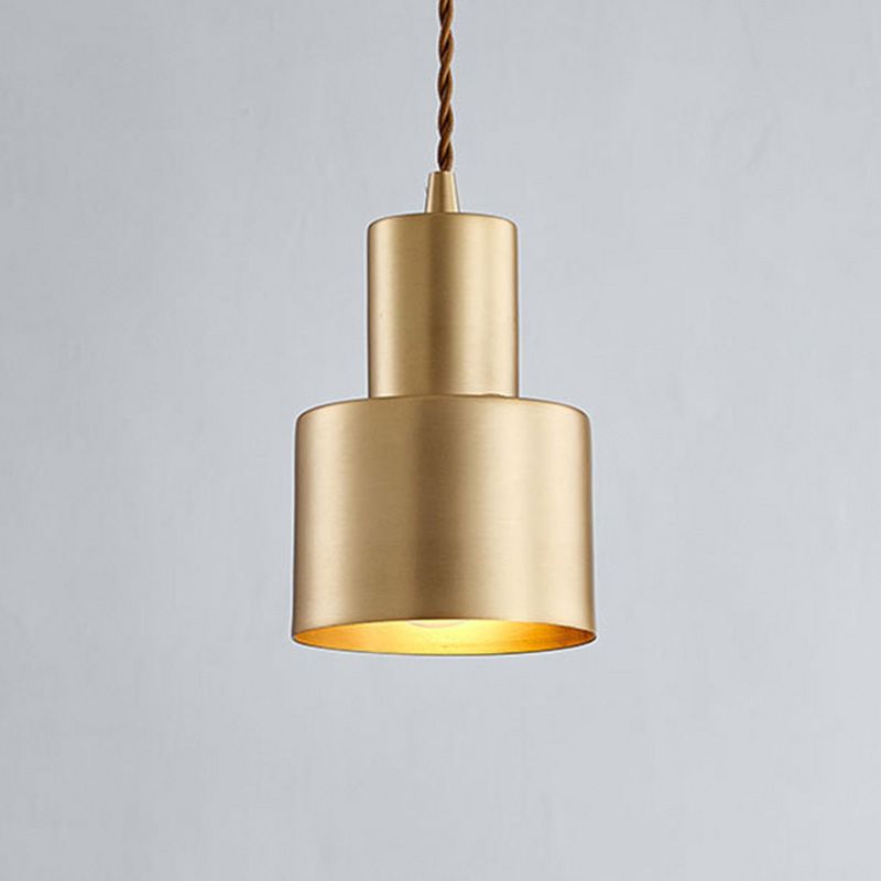 Dinning Room Down Lighting Pendant Modern Brass Hanging Lamp Kit with Cylinder Metal Shade