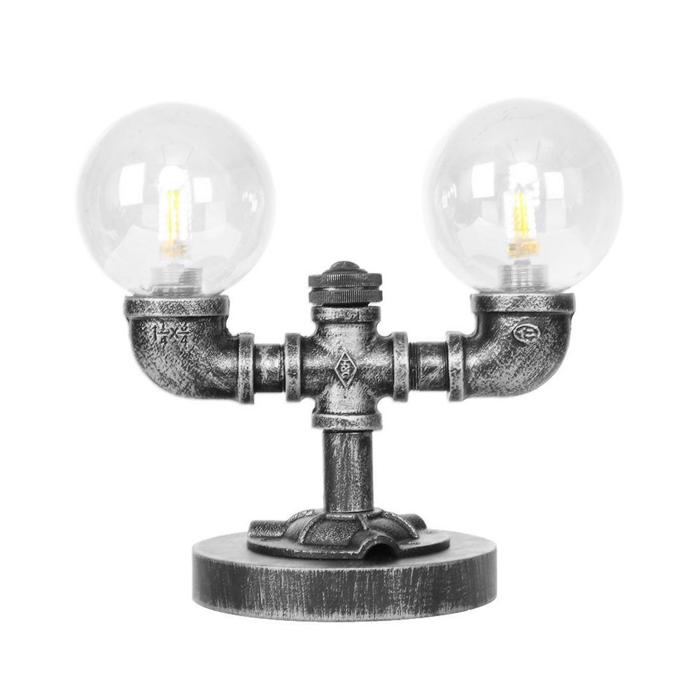Tarea de sombra redonda de vidrio transparente/ámbar iluminación vintage estilo 2 luces lámpara de escritorio de cafetería en plata antigua/bronce