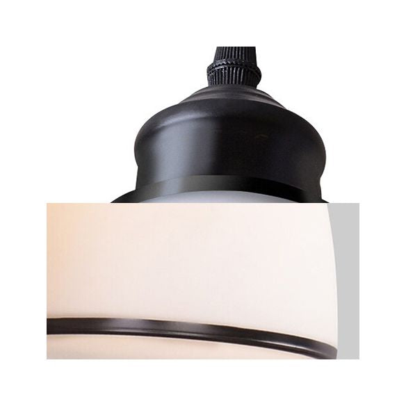 Farmhouse Dome Pendant Lamp 1 Light White Glass Hanging Light Fixture in Black for Indoor