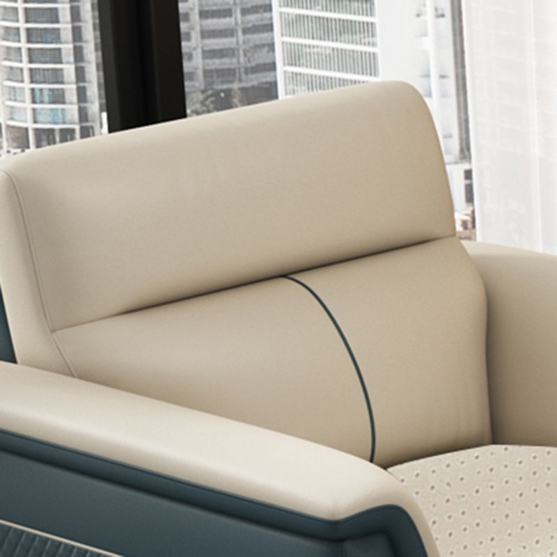 Pillow Top Arm Genuine Leather Sectionals, Cushion Back 36.2" Sectional Sofa in Ivory