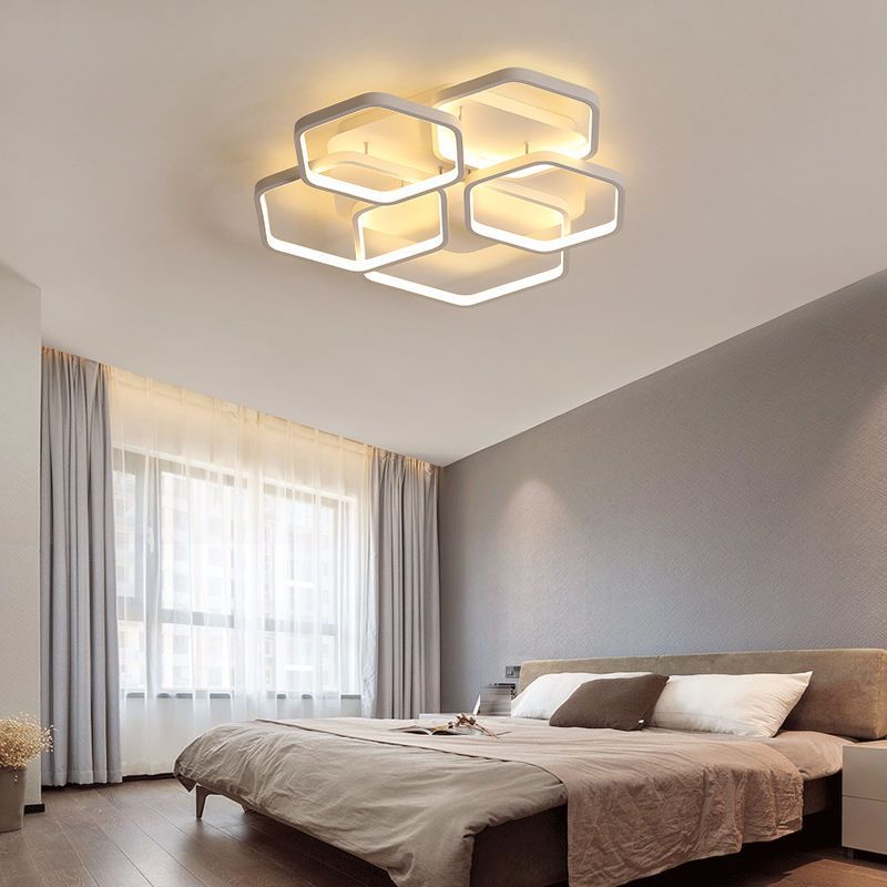 Modern Hexagon Flush Light Fixture Metal Flush Mount Ceiling Light in White