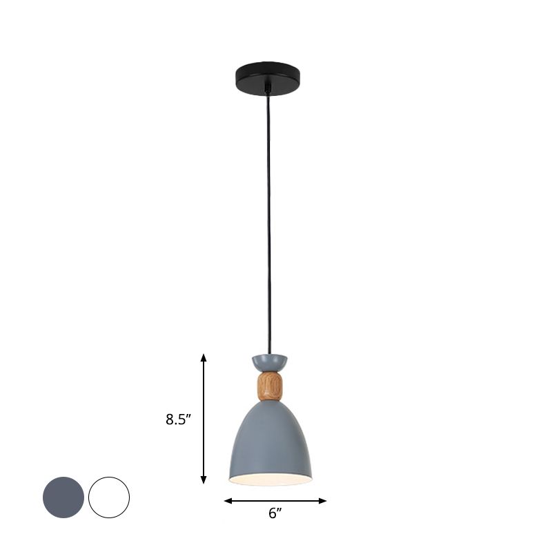 Ferro ovale/cono/cupola ombra appesa lampada a sospensione a soffitto singolo a lampadina nordica in grigio/bianco per camera da letto