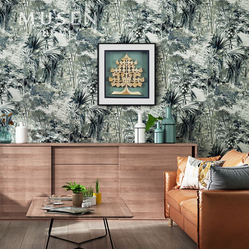 Thai Wallpaper Roll in Natural Color Coconut Tree Wall Covering, 20.5"W x 33'L, Non-Pasted