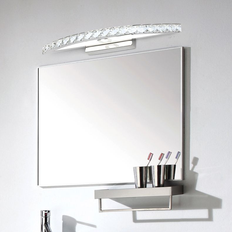 Modern Crystal Vanity Light Fixture Arc Shape K9 Crystal Bathroom Vanity Sconce