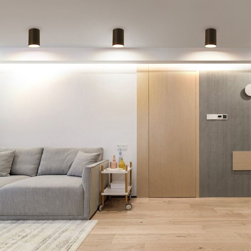 Black 1-Light Ceiling Flush Mount Lights Modern Style Cylinder Aluminum Flush Mount Lamp