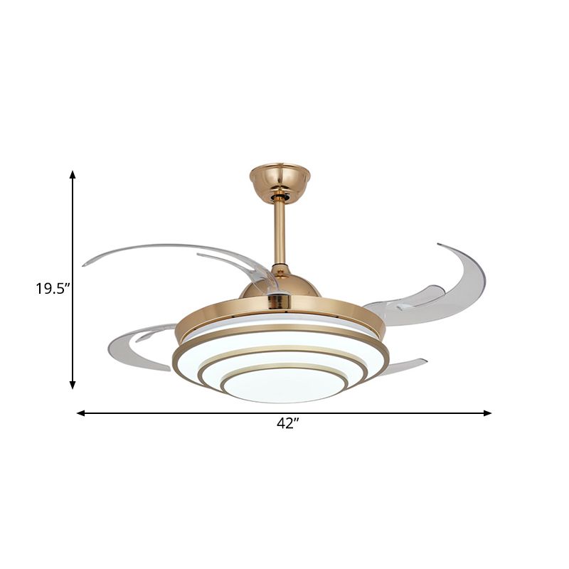 Luce alla ventola del cerchio minimalismo LED METALE 4 LAME CONDARE CHILDE SEMI FLUSH MONTO APPLICATORE IN GOLD per soggiorno, larghezza 42 "