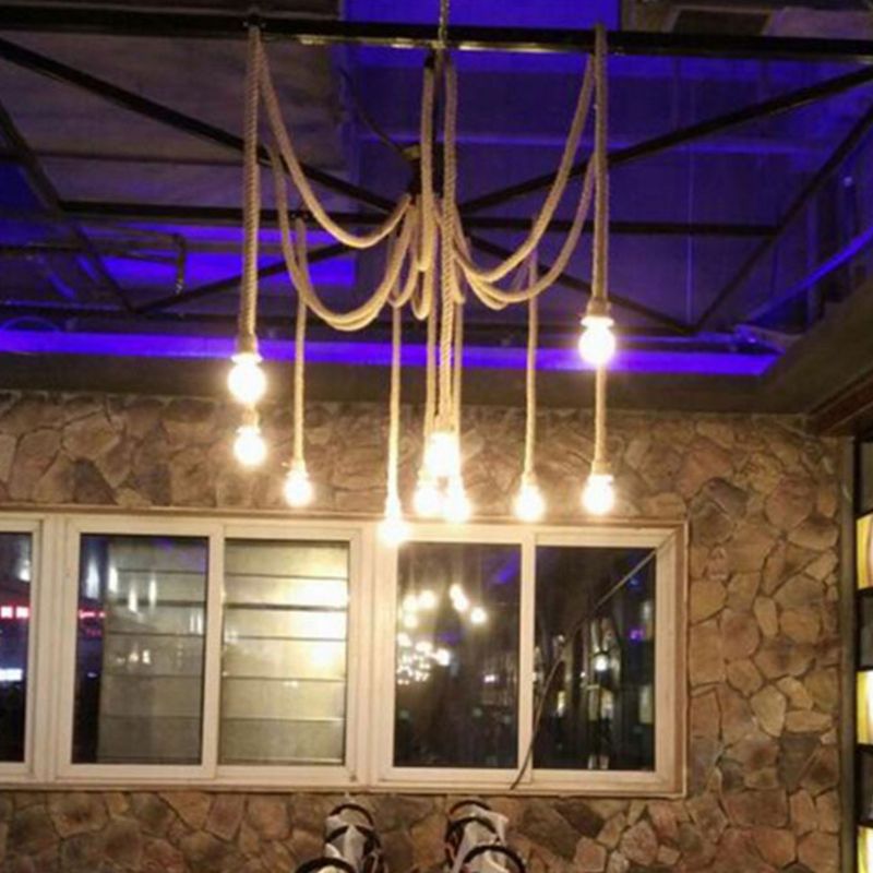 Rope Beige Hanging Ceiling Light Manilla Rope Cord Simplistic Pendant Lighting Fixture