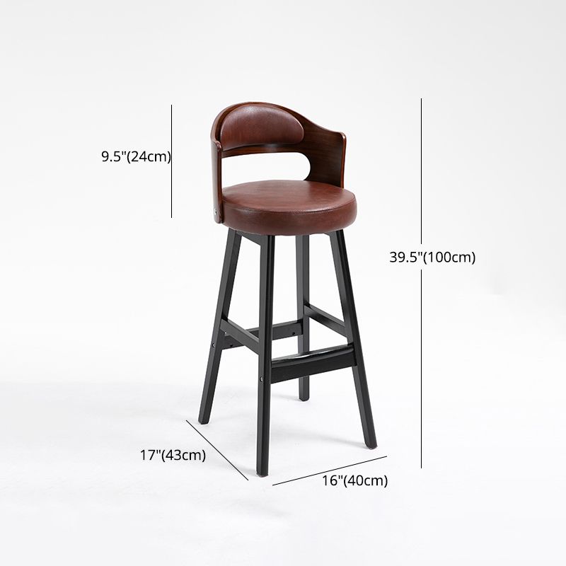 Taburetes de bar de madera industriales para interiores de cuero con asiento redondo