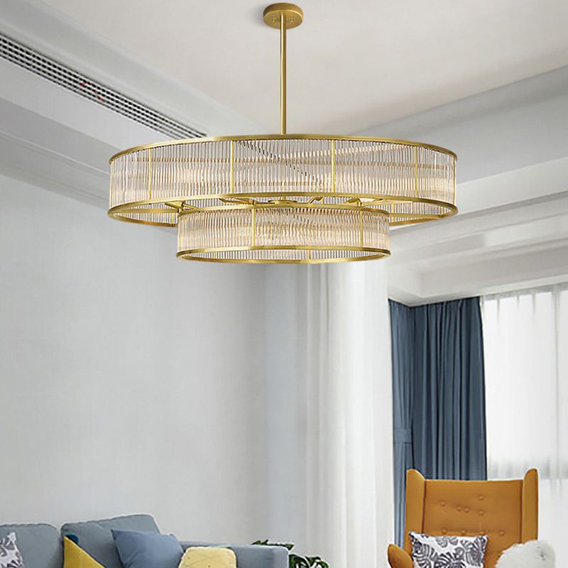 Gold Metal Chandelier Light Fixtures Traditional Round Multi-Head Hanging Pendant Lamps with Crystal