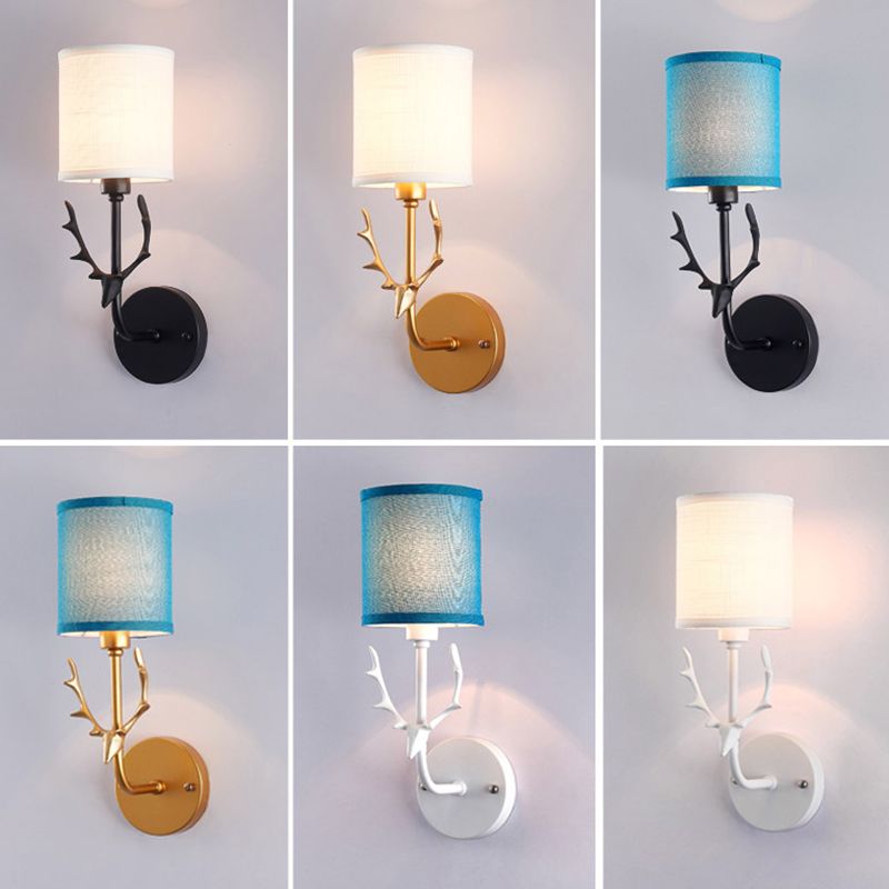 Modern Style Cylinder Shape Wall Light Fabric 1 Light Sconces for Bedroom