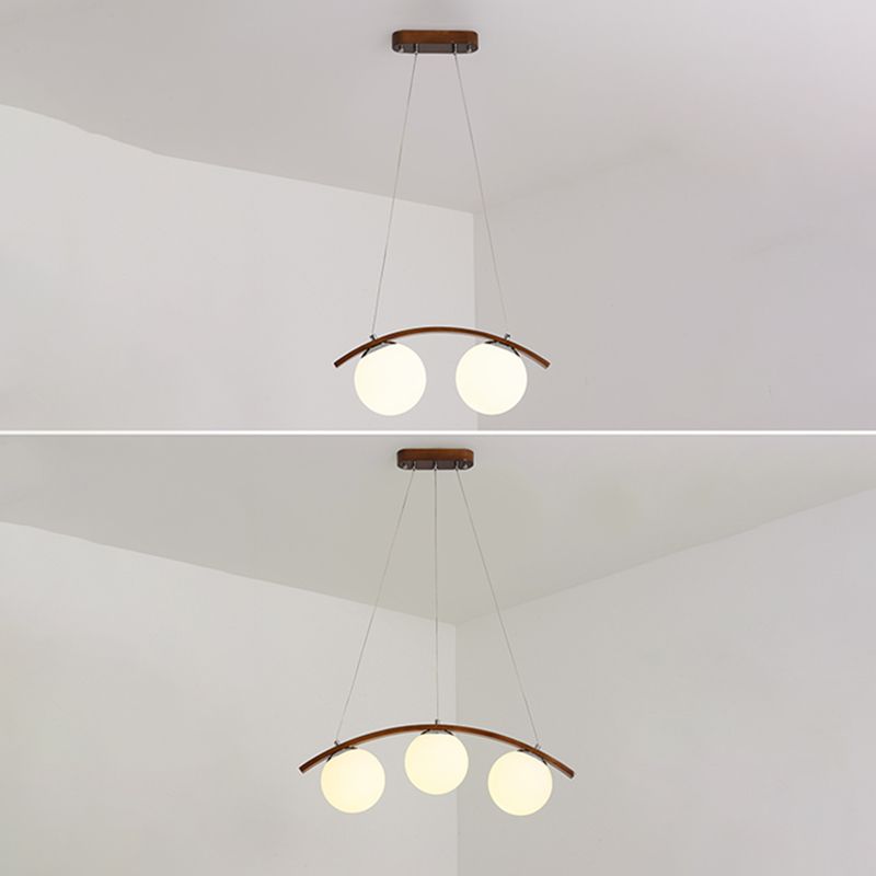 Modern Wooden Island Light Round Glass Shade Chandelier Light Fixture for Dining Room