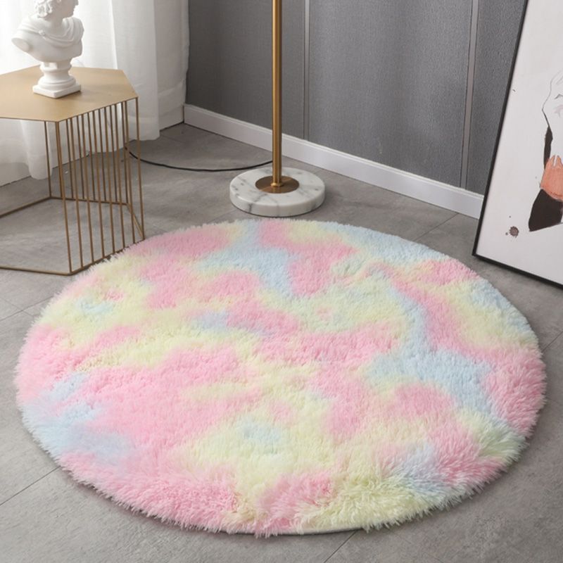 Round Plain Area Rug Polyester Shag Carpet Pet Friendly Rug for Home Decoration